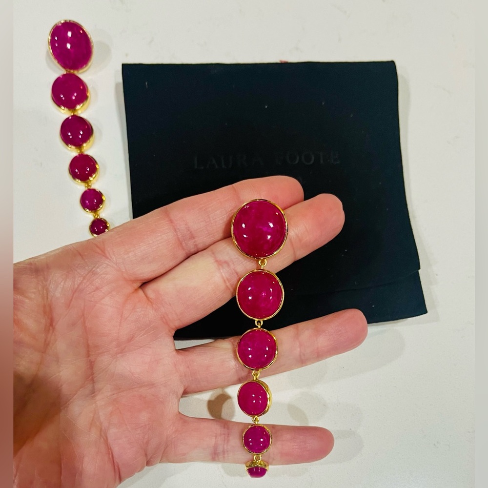 VTG Laura Foote Dropping Circles Earrings in Dyed Hot Pink Quartz Stone, RARE - Picture 11 of 12